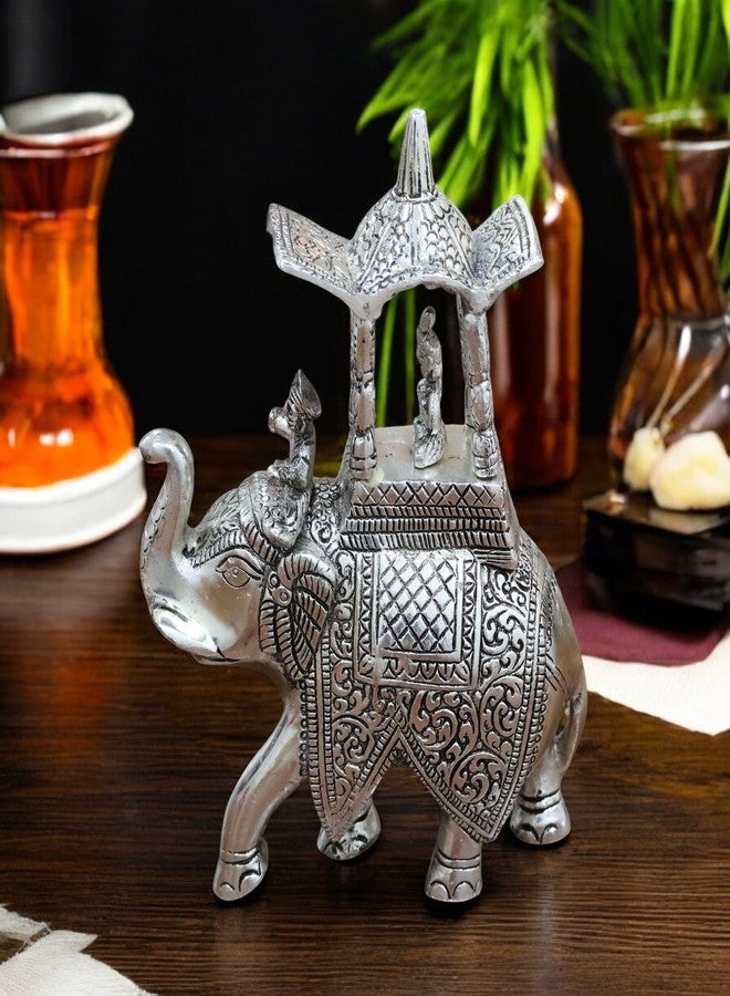كريدايكرافت تمثال فيل معدني مصنوع يدويًا من KridayKraft Kondapalli Maharaj Ambari Rajasthani Rajwadi، ارتفاع 24 سم، وزن 900 جرام، منحوتات معقدة، فضي - Image 5